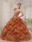 Rust Red Ball Gown One-shoulder Floor-length Organza Appliques Quinceanera Dress