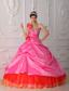Rose Pink Ball Gown One Shoulder Floor-length Organza and Taffeta Beading and Hand Flower Quinceanera Dress