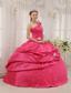 Fuchsia Ball Gown One Shoulder Floor-length Taffeta Beading Pick-ups Quinceanera Dress