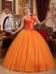 Orange Ball Gown One Shoulder Floor-length Tulle Beading Quinceanera Dress