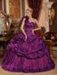 Purple Ball Gown One Shoulder Floor-length Taffeta Beading Quinceanera Dress