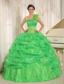 2013 Hot In Sucre City Spring Green One Shoulder Quinceaners Dress With Embroidery and Pick-ups Decorate