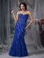 Royal Blue Mermaid Sweetheart Floor-length Tulle Beading Prom Dress