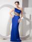 Blue Column One Shoulder Brush Train Taffeta Lepard Prom Dress