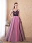 Rose Pink A-Line / Princess Spaghetti Straps Floor-length Tulle Lace Prom Dress
