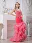 Coral Red Mermaid Sweetheart High-low Taffeta and Organza Beading and Ruch Prom Dress