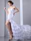 White Column Sweetheart Brush Train Chiffon Beading Prom Dress