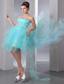 Aqua Blue A-line Sweetheart Asymmetrical Organza Beading Prom Dress