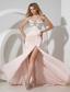 Baby Pink Empire Spaghetti Straps Brush Train Chiffon Beading Prom Dress