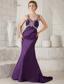 Purple Mermaid Straps Brush Train Taffeta Beading Prom Dress