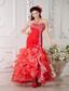 Red Mermaid Sweetheart Ankle-length Organza Beading Prom / Evening Dress
