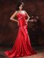 Sun City Arizona A-line Red Sweetheart Evening Dress With Brush Train Beaded Decotare On Satin