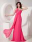 Popular Hot Pink Column Evening Dress One Shoulder Chiffon Beading Floor-length
