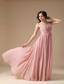 Elegant Peach Pink V-neck Prom Dress Chiffon Ruch