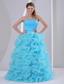 Beautiful Aqua Blue Sweetheart 2013 Prom Dress Beaded Decorate Up Bodice and Organza Ruffles