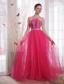 Hot Pink A-Line/Princess Strapless Floor-length Tulle Beading Prom Dress