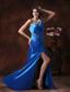 Tempe Arizona Sky Blue High Slit One Shoulder Prom Dress With Beaded Decorate Waist On Elastic Woven Satin
