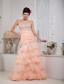 Informal Baby Pink Column Prom Dress Sweetheart Organza Beading Floor-length