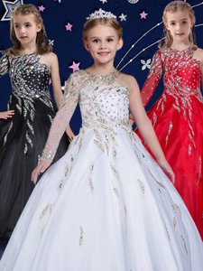 Pretty Floor Length Zipper Kids Formal Wear White and In for Quinceanera and Wedding Party with Beading and Ruffles