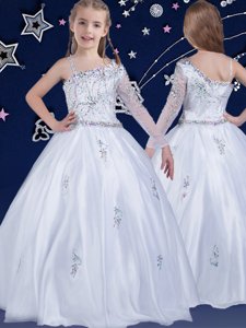 Inexpensive Floor Length Zipper Toddler Flower Girl Dress White and In for Quinceanera and Wedding Party with Beading