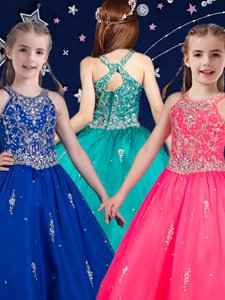 On Sale Hot Pink and Royal Blue Scoop Neckline Beading Child Pageant Dress Sleeveless Zipper