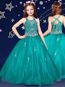 Latest Teal Kids Formal Wear Quinceanera and Wedding Party and For with Beading Scoop Sleeveless Zipper