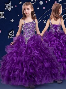 Enchanting Organza Sleeveless Floor Length Little Girl Pageant Dress and Beading and Ruffled Layers