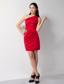 Red Column One Shoulder Mini-length Elastic Wove Satin Ruch Homecoming Dress