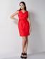 Red Column V-neck Mini-length Taffeta Homecoming Dress
