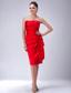 Red Column / Sheath Strapless Knee-length Satin Ruch Bridesmaid Dress