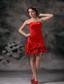 Red Column Strapless Mini-length Taffeta Ruch Prom / Homecoming Dress