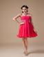 Red Empire Strapless Mini-length Chiffon Beading Prom Dress