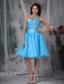 Aqua Blue A-line / Pricess Sweetheart Knee-length Organza Pleat and Bow Prom / Homecoming Dress