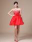 Saint Joseph Beading and Hand Made Flower A-line Red Organza Mini-length 2013 Wedding Dress