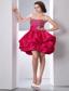 Wine Red A-line Strapless Mini-length Taffeta Beading Prom Dress
