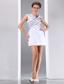 White Column V-neck Mini-length Taffeta Homecoming Dress