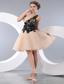 Champagne A-line / Pricess One Shoulder Mini-length Organza Appliques Prom / Homecoming Dress