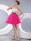 Pretty Hot Pink A-line / Pricess Strapless Beading Short Prom / Homecoming Dress Mini-length Organza