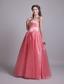 Watermelon A-Line / Princess Sweetheart Floor-length Organza Beading Prom Dress