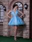 Aqua Blue A-line V-neck Mini-length Organza Beading Prom Dress