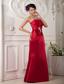 Red Column Strapless Floor-length Satin Beading Prom Dress