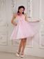 Baby Pink A-line / Princess Sweetheart Mini-length Organza Beading and Appliques Prom Dress