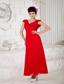 Red Column V-neck Ankle-length Chiffon Beading Prom Dress