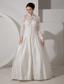 Unique A-line High-neck Brush TrainTaffeta Lace Wedding Dress