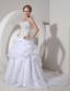 Populor A-line Strapless Court Train Organza Beading and Hand Made Flowers Wedding Dress