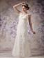 Exquisite Column Straps Floor-length Organza and Lace Bow Wedding Dress