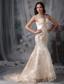White Mermaid V-neck Brush Train Organza Embroidery Prom Dress