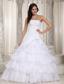 New A-line Strapless Flooor-length Organza Beading and Hand Made Flower Wedding Dress