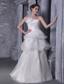 White A-Line / Princess Strapless Floor-length Organza and Taffeta Hand Flower Wedding Dress