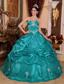 Turquoise Ball Gown Strapless Floor-length Organza Appliques Quinceanera Dress